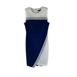 Tommy Hilfiger Blue White Color Block Asymmetrical Dress size 6 Stretch Classy